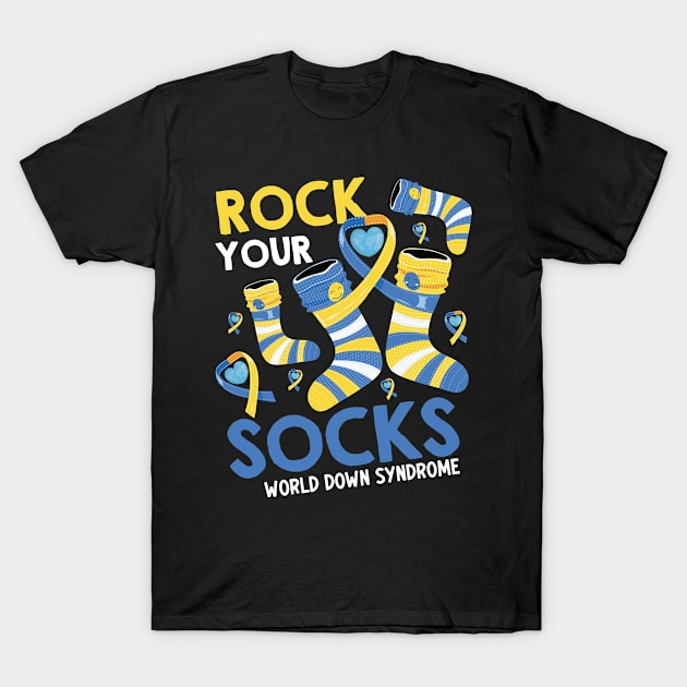 Down Syndrome Awareness Rock Your Socks T21 T-Shirt by AdelDa